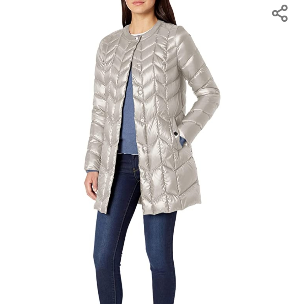 Via Spiga Women's Collarless Packable Down Jacket